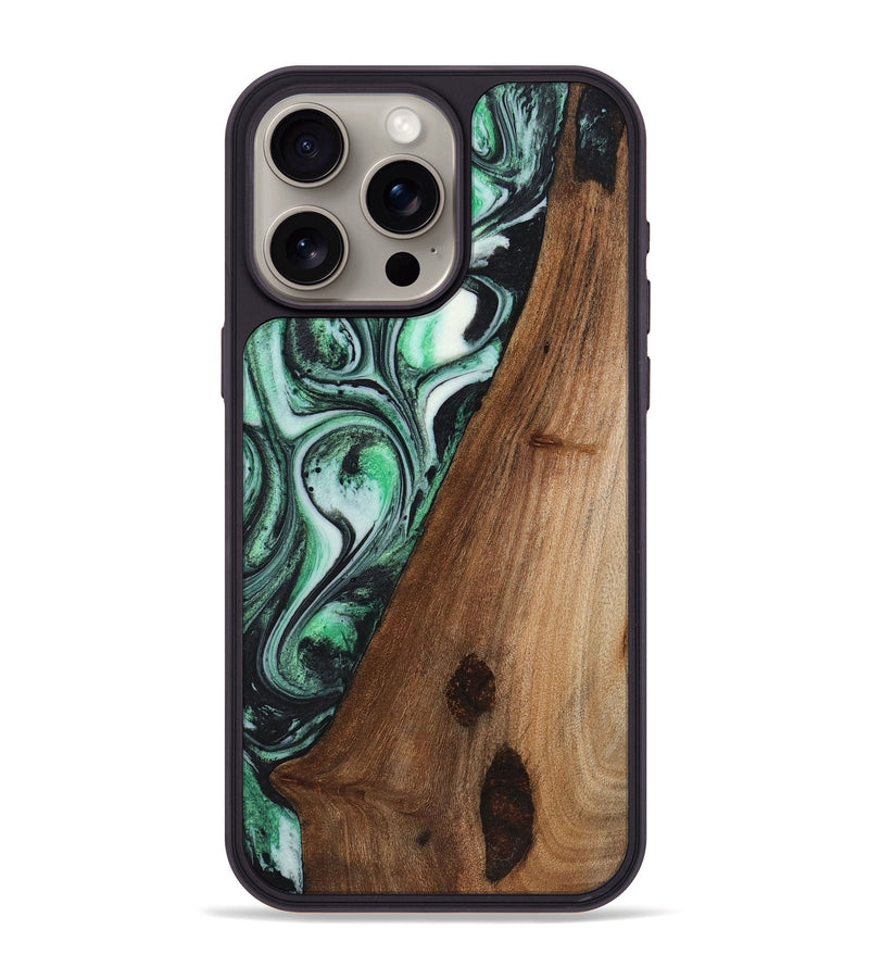 iPhone 15 Pro Max Wood+Resin Phone Case - Alejandra (Green, 720851)