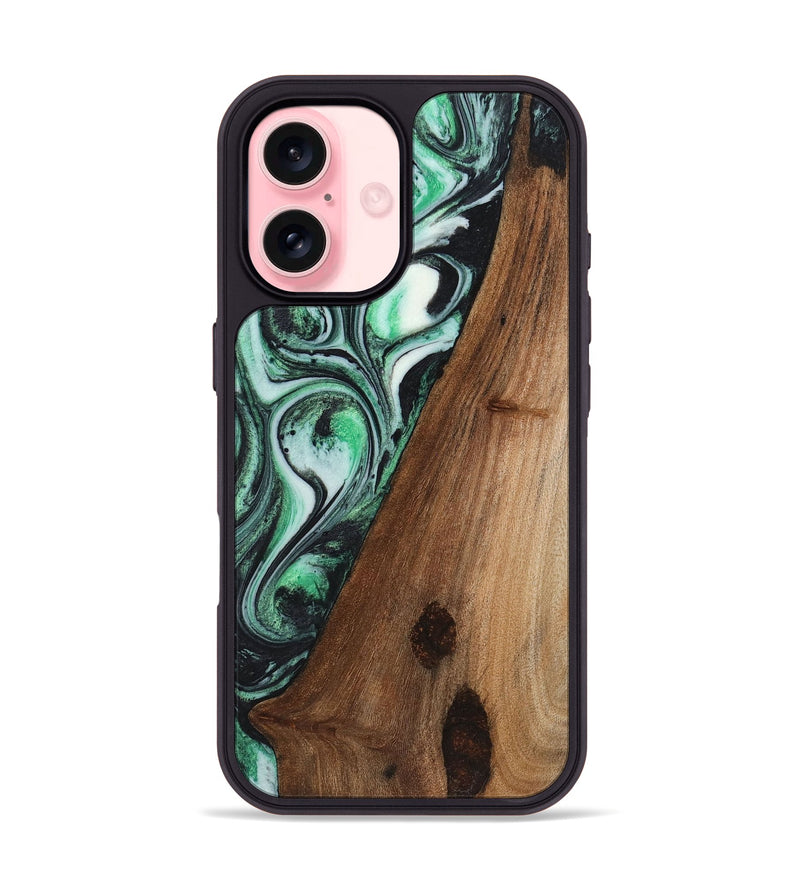 iPhone 16 Wood+Resin Phone Case - Alejandra (Green, 720851)