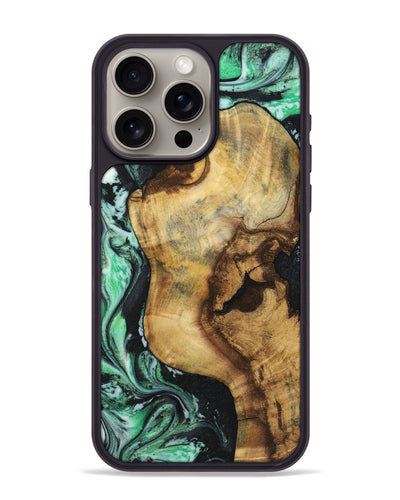 iPhone 15 Pro Max Wood+Resin Phone Case - Lucy (Green, 720856)