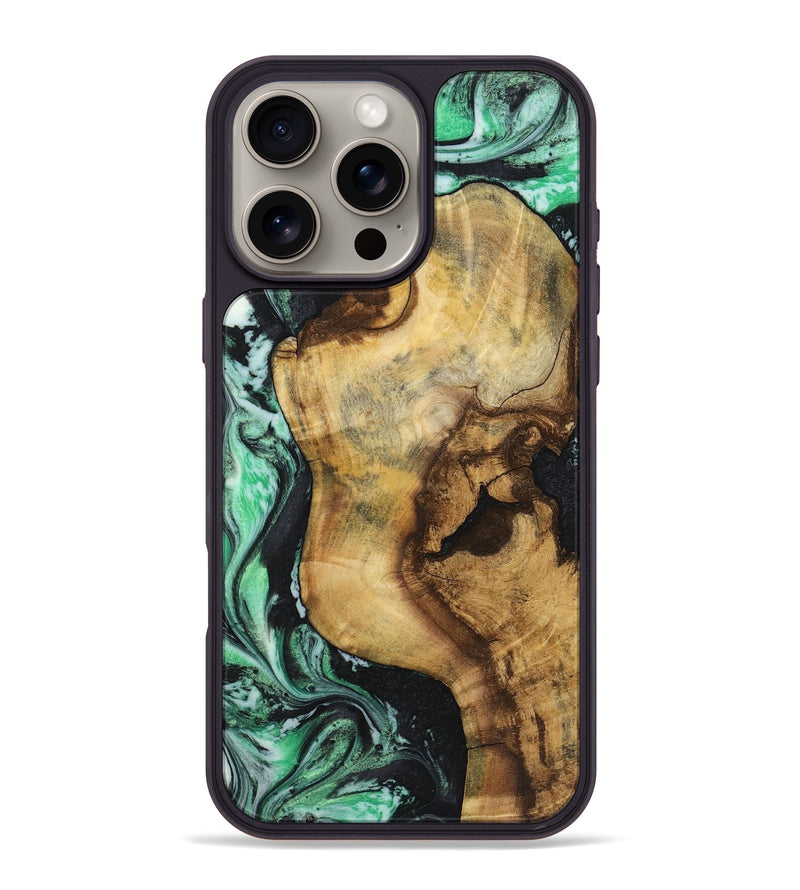 iPhone 16 Pro Max Wood+Resin Phone Case - Lucy (Green, 720856)