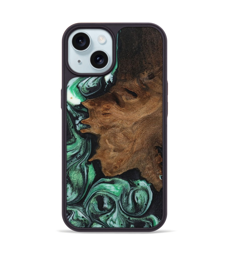 iPhone 15 Wood+Resin Phone Case - Jonathan (Green, 720857)