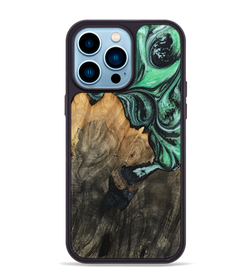 iPhone 14 Pro Max Wood+Resin Phone Case - Toni (Green, 720858)