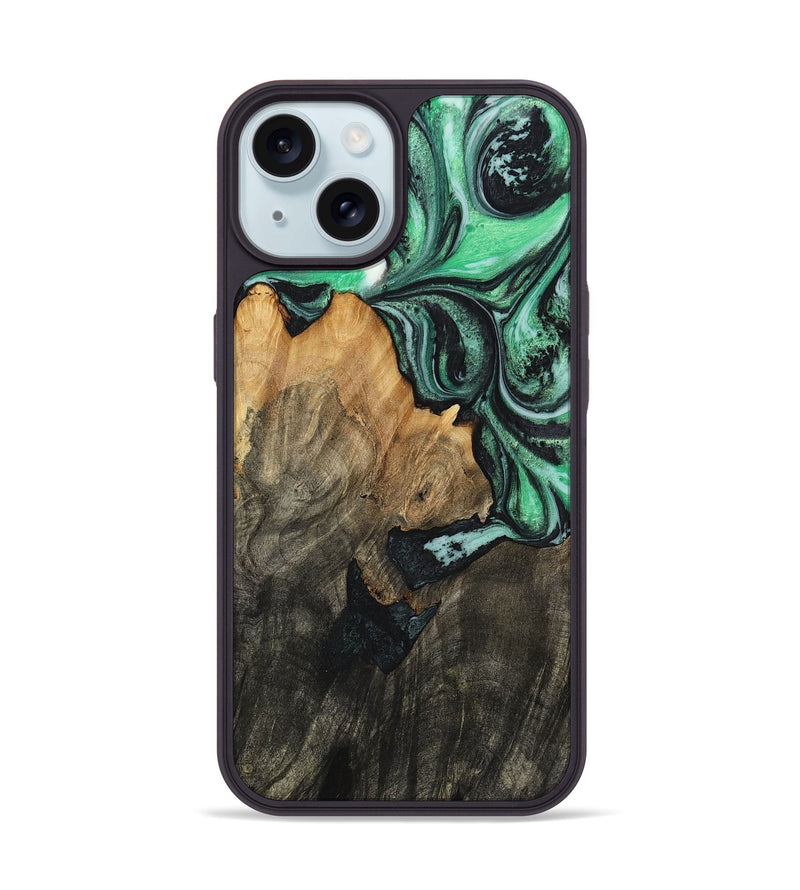 iPhone 15 Wood+Resin Phone Case - Toni (Green, 720858)