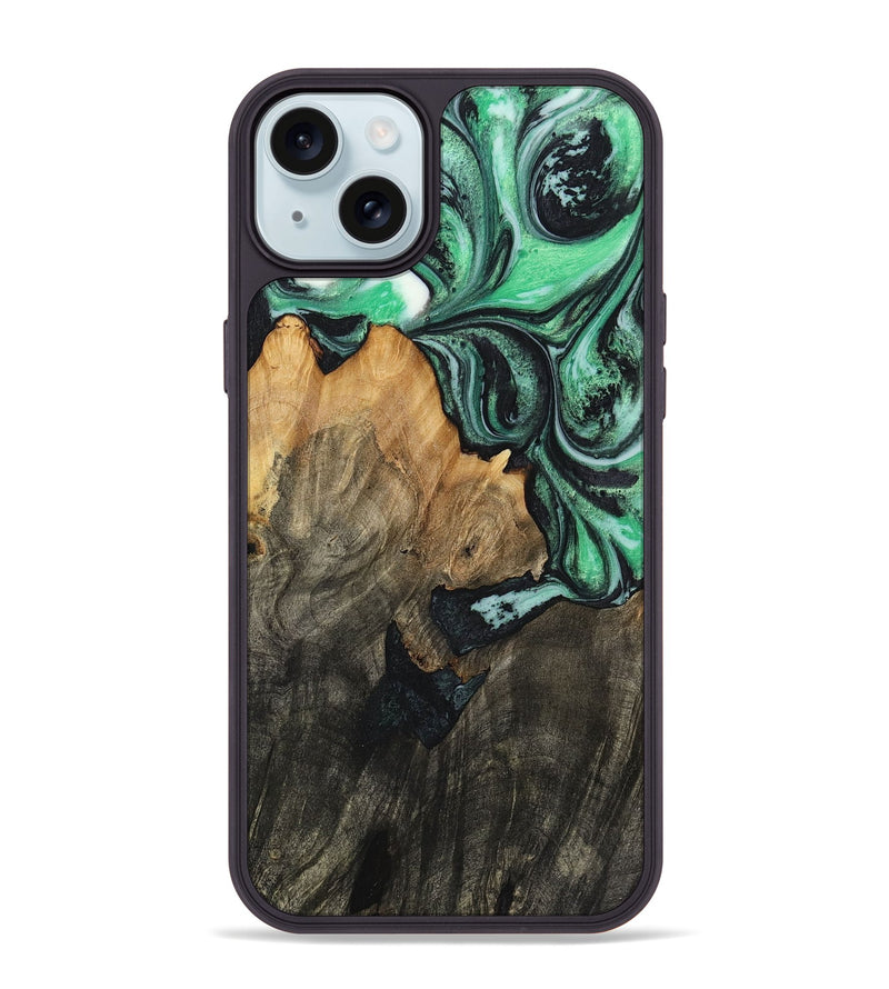 iPhone 15 Plus Wood+Resin Phone Case - Toni (Green, 720858)