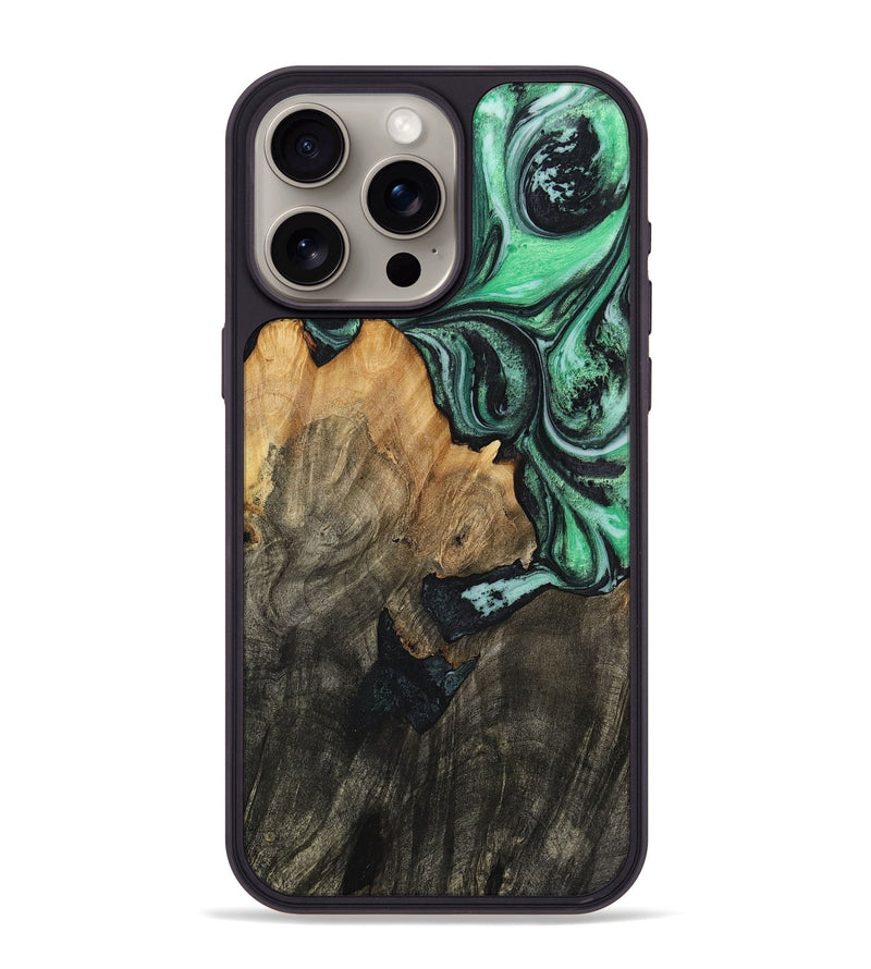 iPhone 15 Pro Max Wood+Resin Phone Case - Toni (Green, 720858)