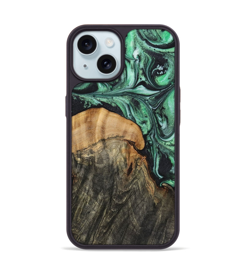 iPhone 15 Wood+Resin Phone Case - Dustin (Green, 720859)