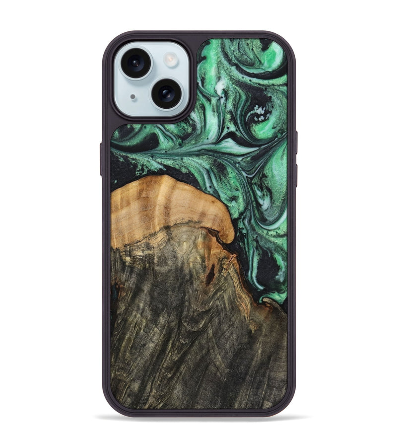 iPhone 15 Plus Wood+Resin Phone Case - Dustin (Green, 720859)