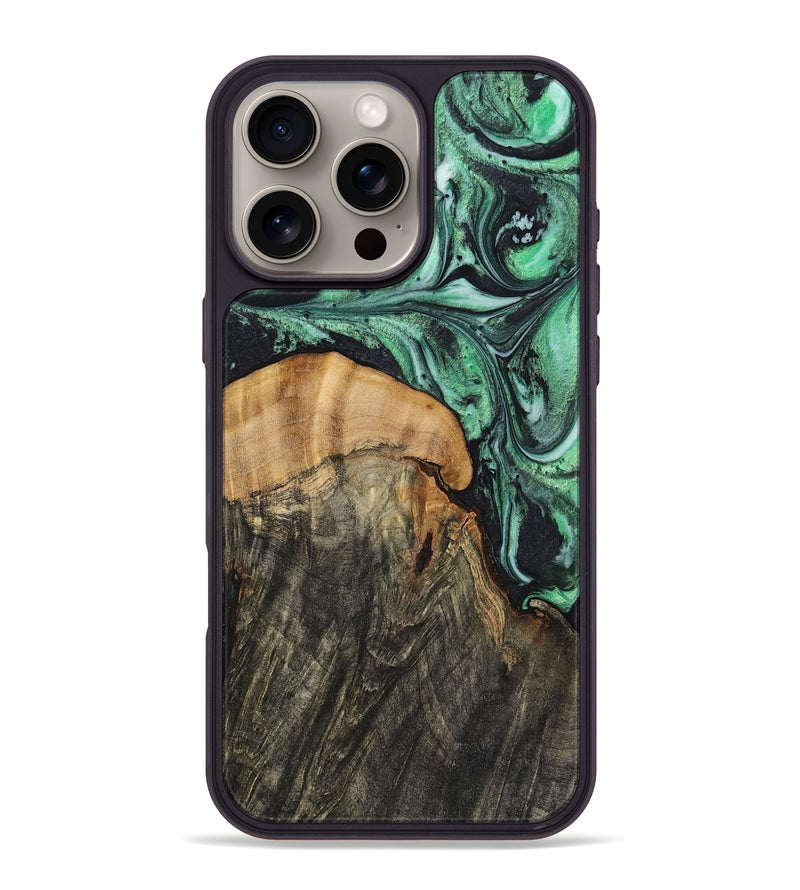 iPhone 16 Pro Max Wood+Resin Phone Case - Dustin (Green, 720859)