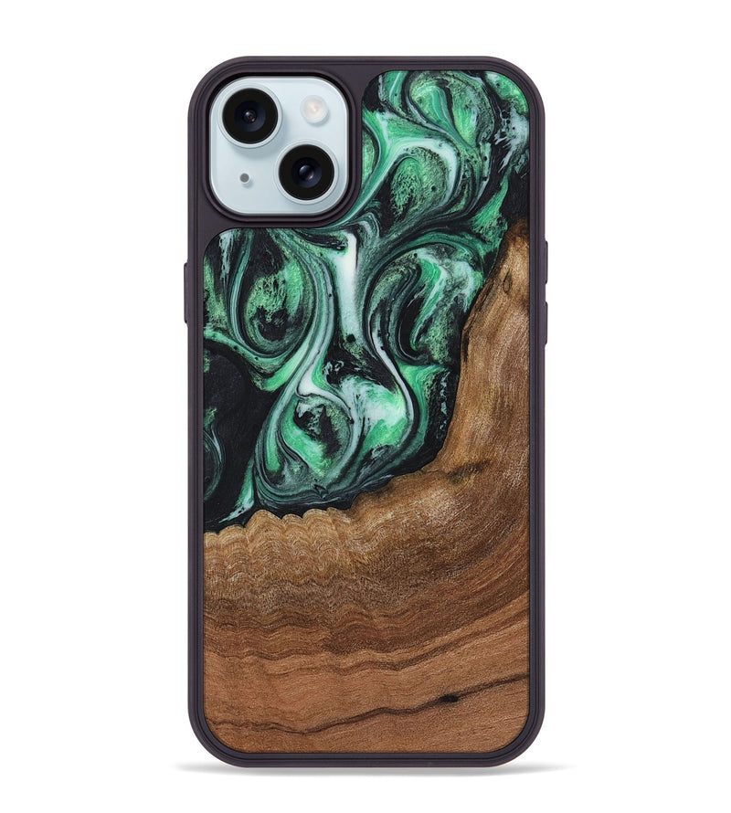 iPhone 15 Plus Wood+Resin Phone Case - Noah (Green, 720860)