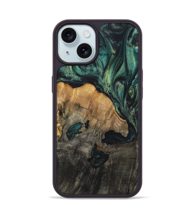 iPhone 15 Wood+Resin Phone Case - Justin (Green, 720863)