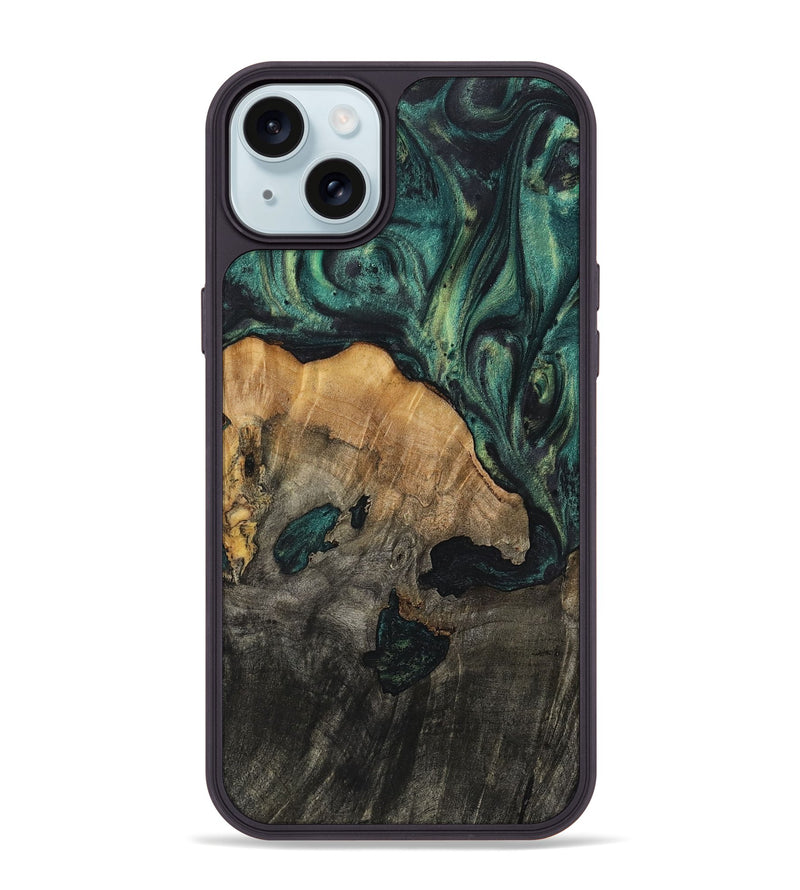 iPhone 15 Plus Wood+Resin Phone Case - Justin (Green, 720863)