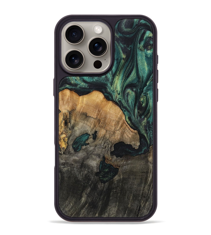 iPhone 16 Pro Max Wood+Resin Phone Case - Justin (Green, 720863)