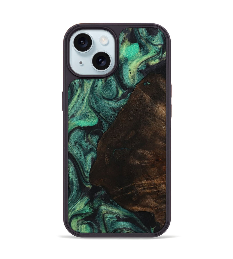 iPhone 15 Wood+Resin Phone Case - Joy (Green, 720865)