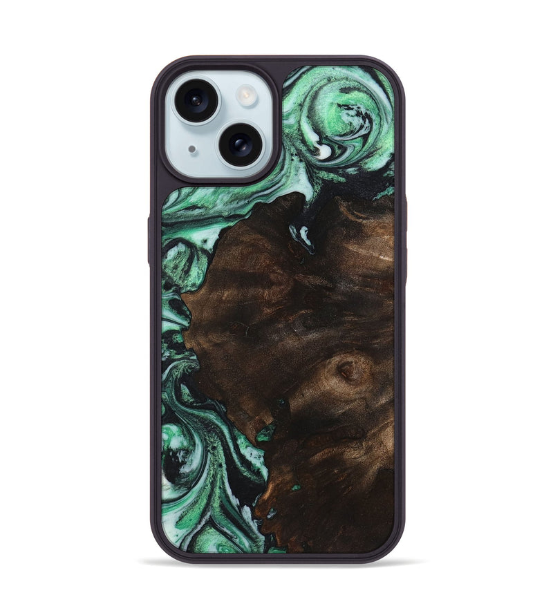 iPhone 15 Wood+Resin Phone Case - Killian (Green, 720869)