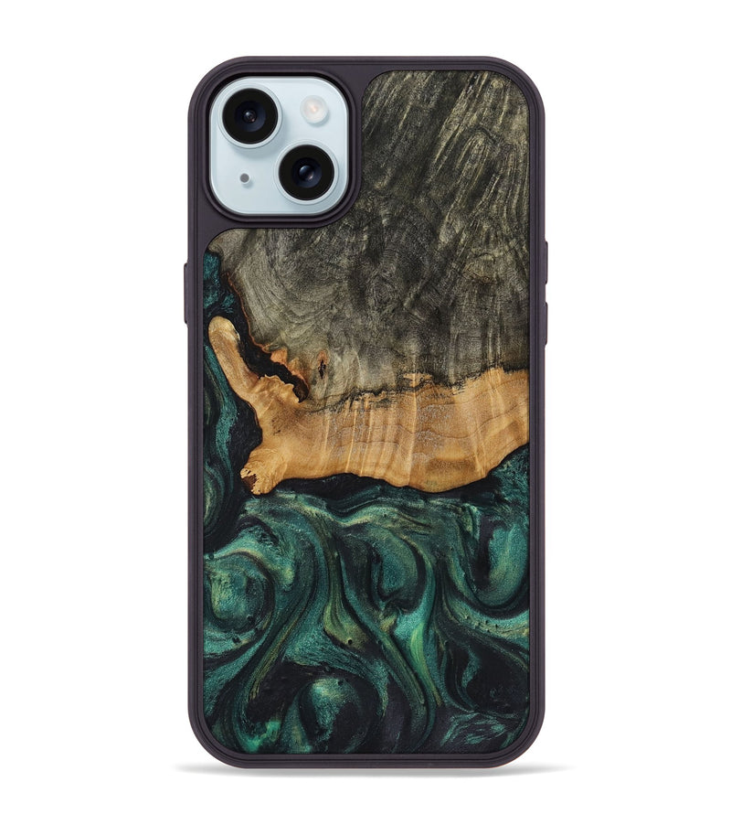 iPhone 15 Plus Wood+Resin Phone Case - Jeffery (Green, 720871)