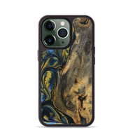 iPhone 13 Pro Wood+Resin Phone Case - Jenna (Teal & Gold, 720898)