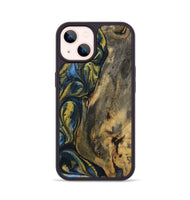 iPhone 14 Wood+Resin Phone Case - Jenna (Teal & Gold, 720898)