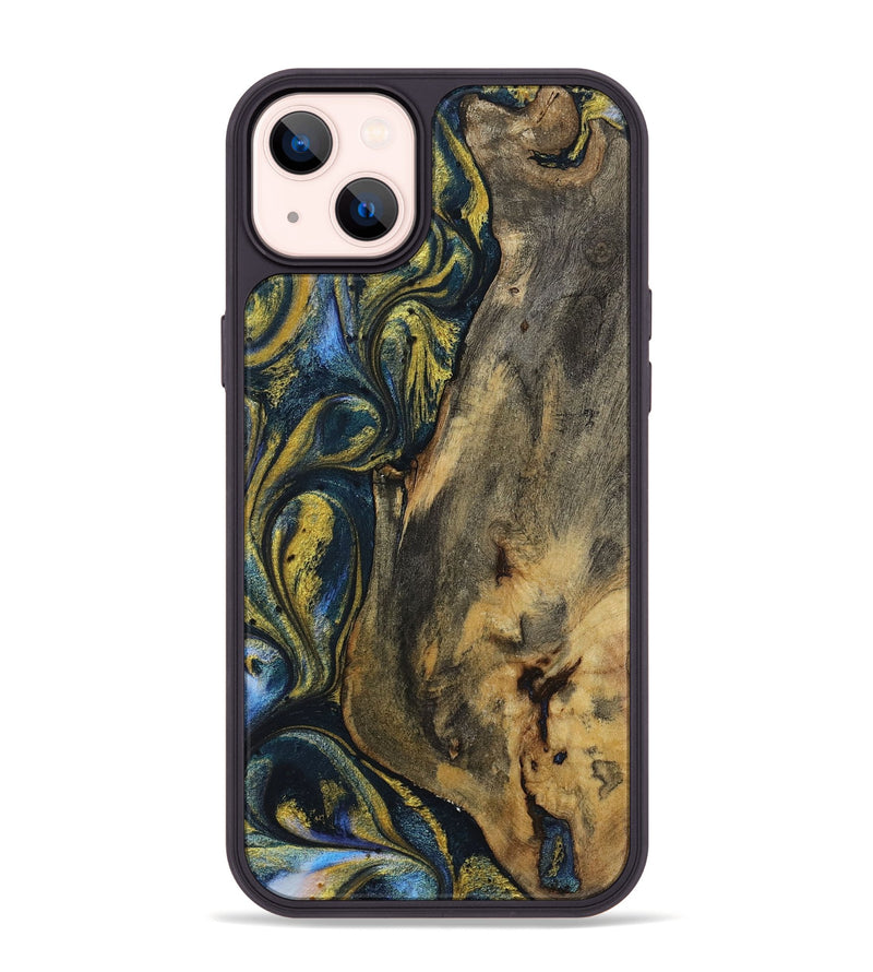 iPhone 14 Plus Wood+Resin Phone Case - Jenna (Teal & Gold, 720898)