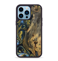 iPhone 14 Pro Max Wood+Resin Phone Case - Jenna (Teal & Gold, 720898)