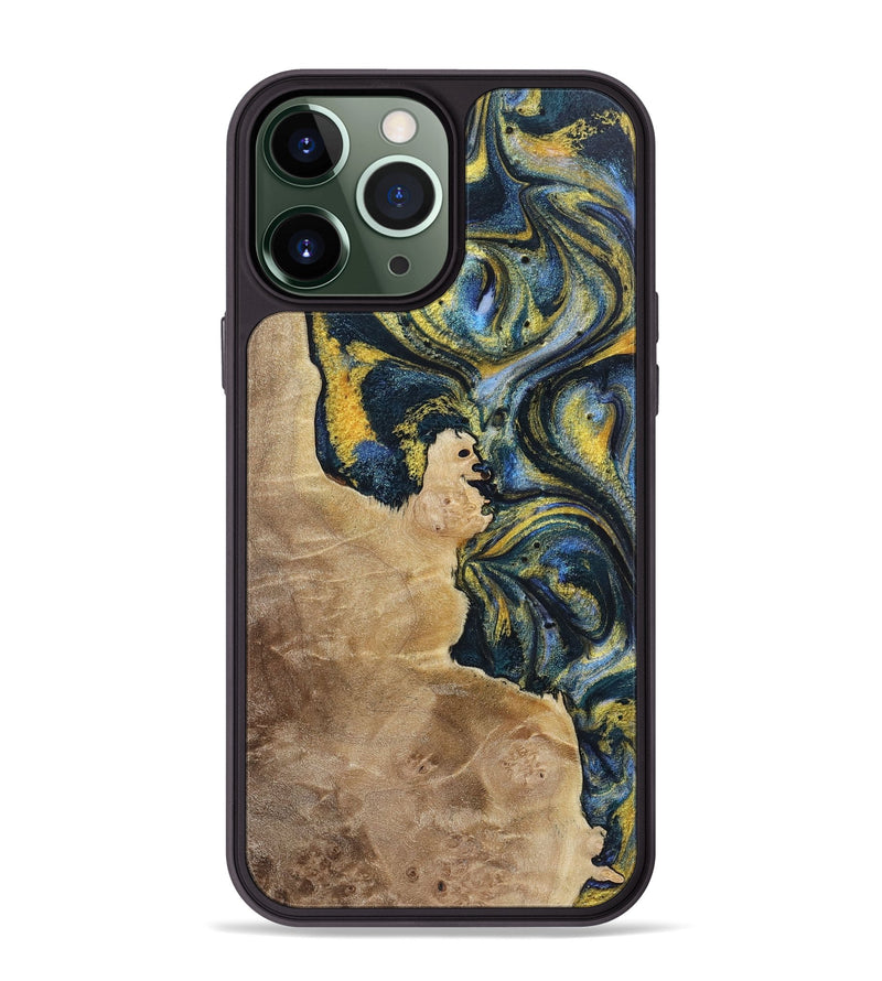 iPhone 13 Pro Max Wood+Resin Phone Case - Wilbert (Teal & Gold, 720900)