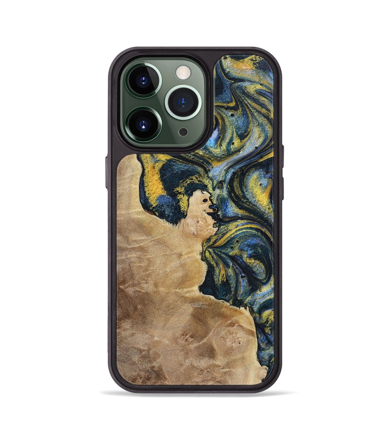 iPhone 13 Pro Wood+Resin Phone Case - Wilbert (Teal & Gold, 720900)