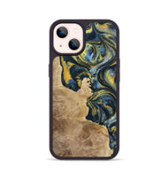 iPhone 14 Wood+Resin Phone Case - Wilbert (Teal & Gold, 720900)