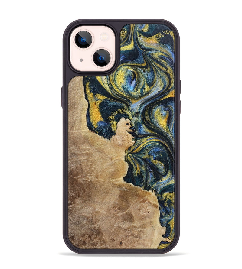 iPhone 14 Plus Wood+Resin Phone Case - Wilbert (Teal & Gold, 720900)