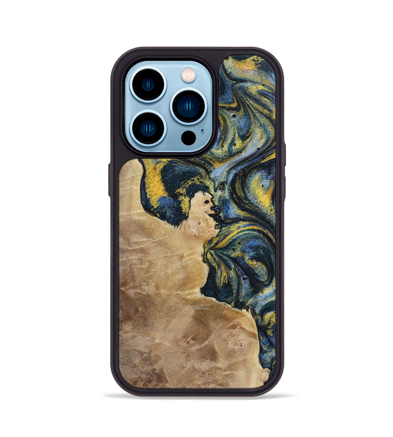 iPhone 14 Pro Wood+Resin Phone Case - Wilbert (Teal & Gold, 720900)