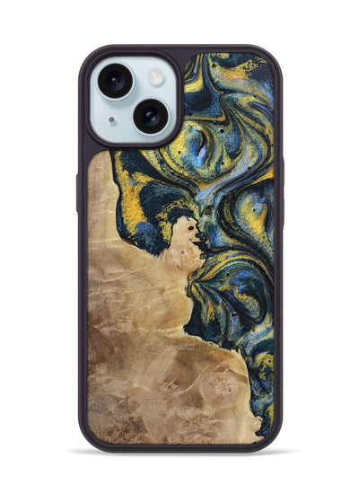 iPhone 15 Wood+Resin Phone Case - Wilbert (Teal & Gold, 720900)