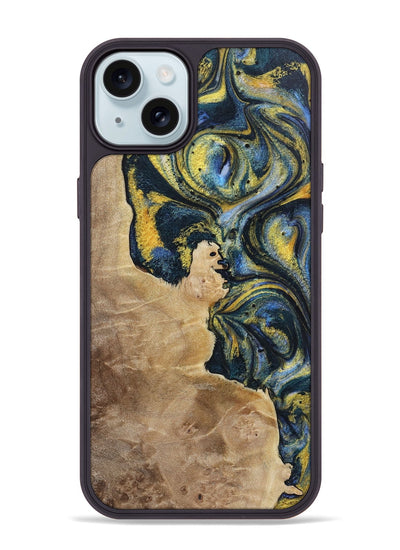 iPhone 15 Plus Wood+Resin Phone Case - Wilbert (Teal & Gold, 720900)