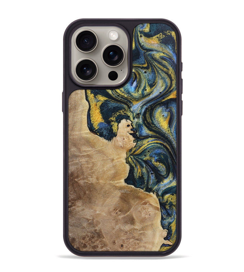 iPhone 15 Pro Max Wood+Resin Phone Case - Wilbert (Teal & Gold, 720900)