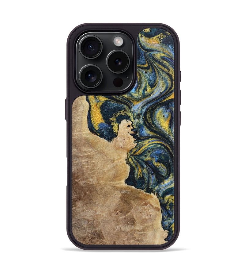 iPhone 16 Pro Wood+Resin Phone Case - Wilbert (Teal & Gold, 720900)