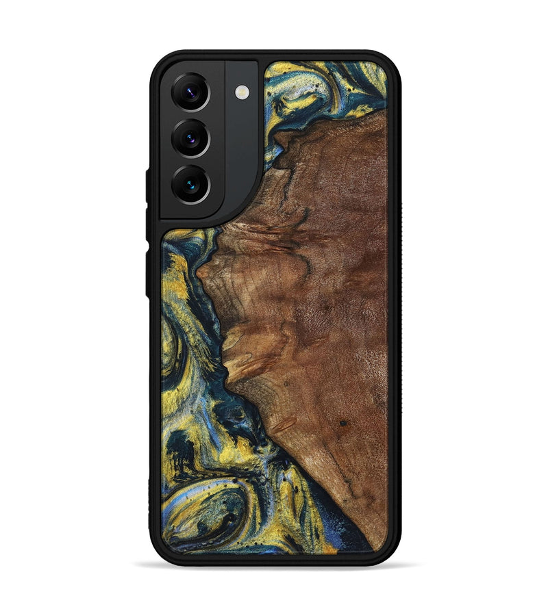 Galaxy S22 Plus Wood+Resin Phone Case - Larry (Teal & Gold, 720903)