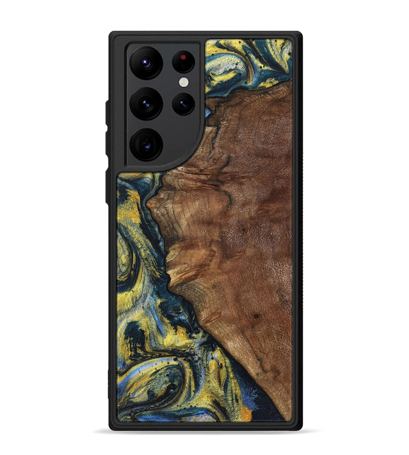 Galaxy S22 Ultra Wood+Resin Phone Case - Larry (Teal & Gold, 720903)