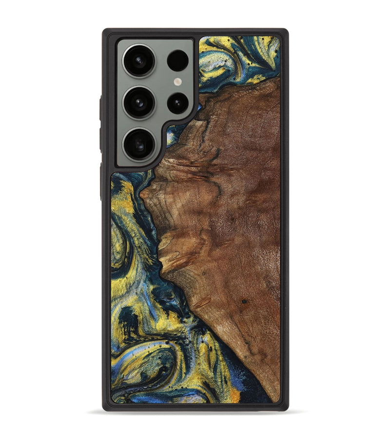 Galaxy S23 Ultra Wood+Resin Phone Case - Larry (Teal & Gold, 720903)