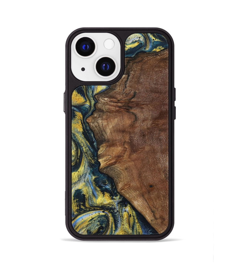 iPhone 13 Wood+Resin Phone Case - Larry (Teal & Gold, 720903)