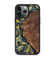 iPhone 13 Pro Max Wood+Resin Phone Case - Larry (Teal & Gold, 720903)