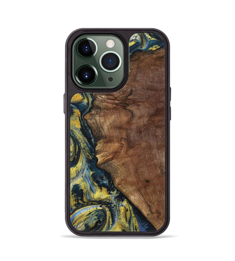 iPhone 13 Pro Wood+Resin Phone Case - Larry (Teal & Gold, 720903)