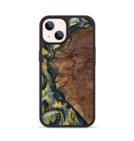 iPhone 14 Wood+Resin Phone Case - Larry (Teal & Gold, 720903)