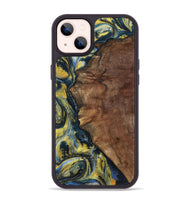 iPhone 14 Plus Wood+Resin Phone Case - Larry (Teal & Gold, 720903)