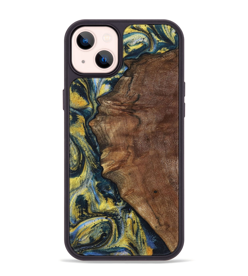 iPhone 14 Plus Wood+Resin Phone Case - Larry (Teal & Gold, 720903)