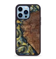 iPhone 14 Pro Max Wood+Resin Phone Case - Larry (Teal & Gold, 720903)