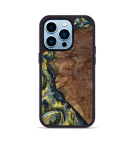 iPhone 14 Pro Wood+Resin Phone Case - Larry (Teal & Gold, 720903)