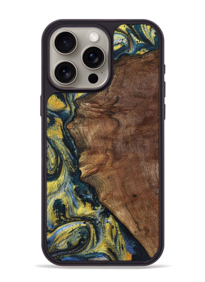 iPhone 15 Pro Max Wood+Resin Phone Case - Larry (Teal & Gold, 720903)