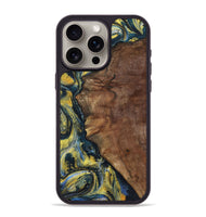 iPhone 15 Pro Max Wood+Resin Phone Case - Larry (Teal & Gold, 720903)