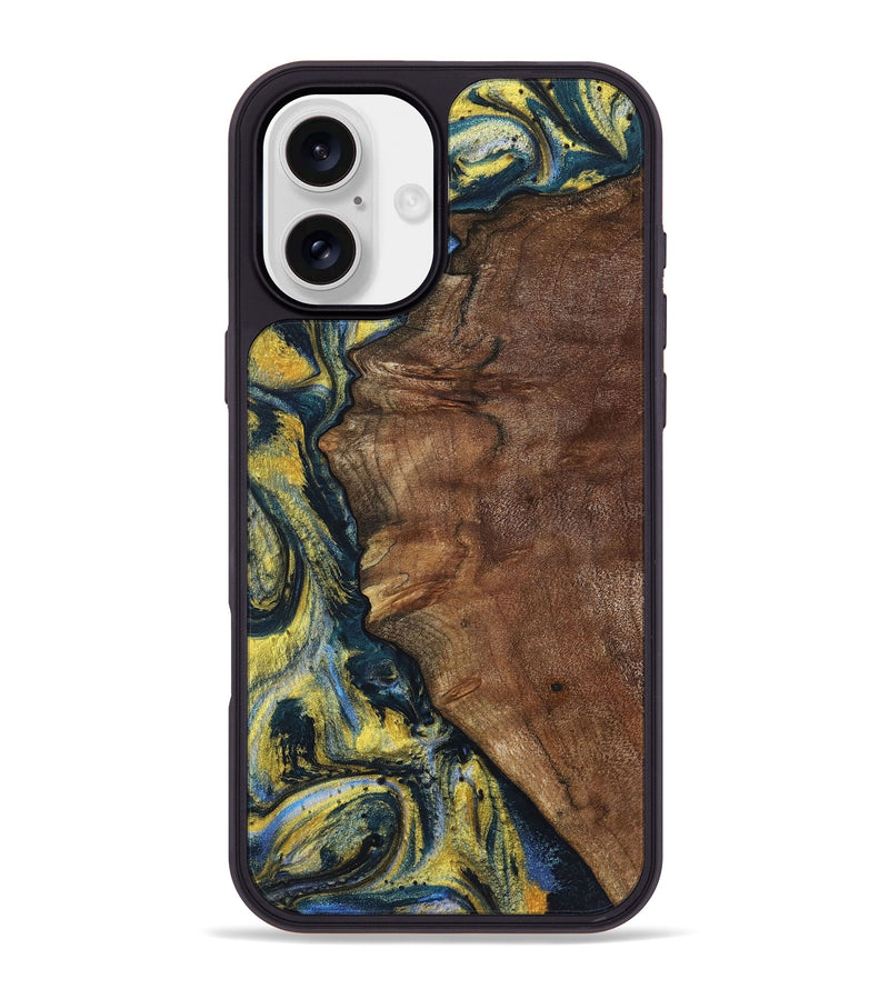 iPhone 16 Plus Wood+Resin Phone Case - Larry (Teal & Gold, 720903)