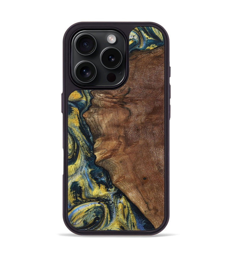 iPhone 16 Pro Wood+Resin Phone Case - Larry (Teal & Gold, 720903)