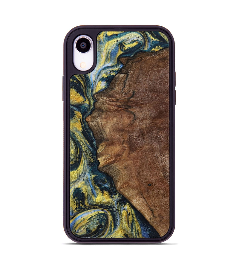 iPhone Xr Wood+Resin Phone Case - Larry (Teal & Gold, 720903)