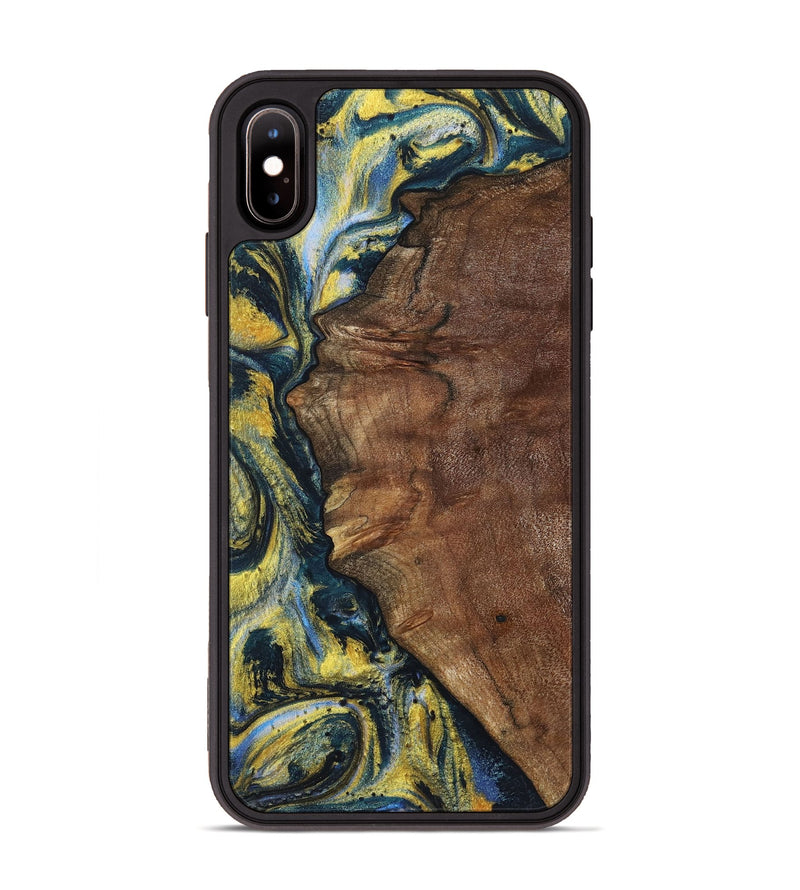 iPhone Xs Max Wood+Resin Phone Case - Larry (Teal & Gold, 720903)