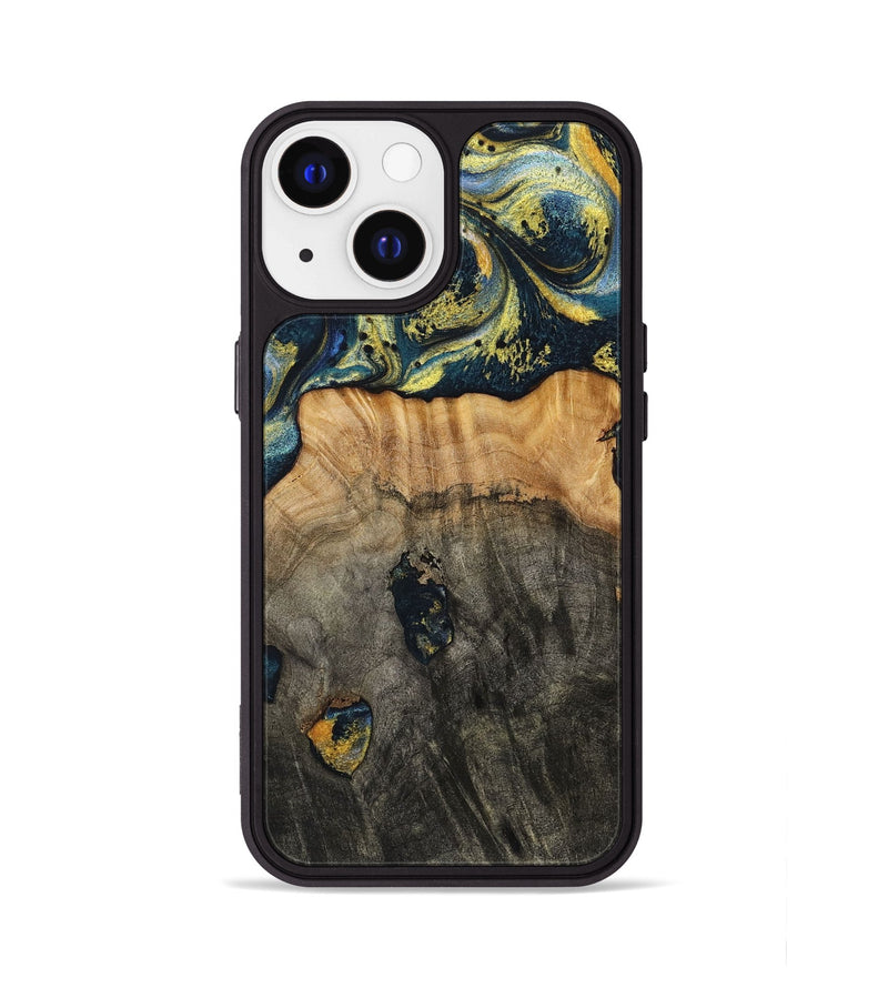 iPhone 13 Wood+Resin Phone Case - Eduardo (Teal & Gold, 720907)